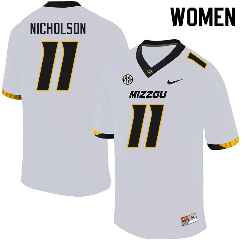 Women #11 Devin Nicholson Missouri Tigers College Football Jerseys Sale-White